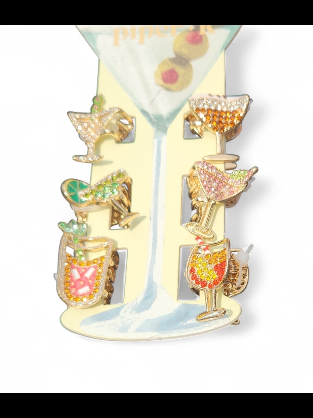 Piper K Cocktail Drinks Rhinestone Hair Clip Set Of Six - Picture 5 of 6